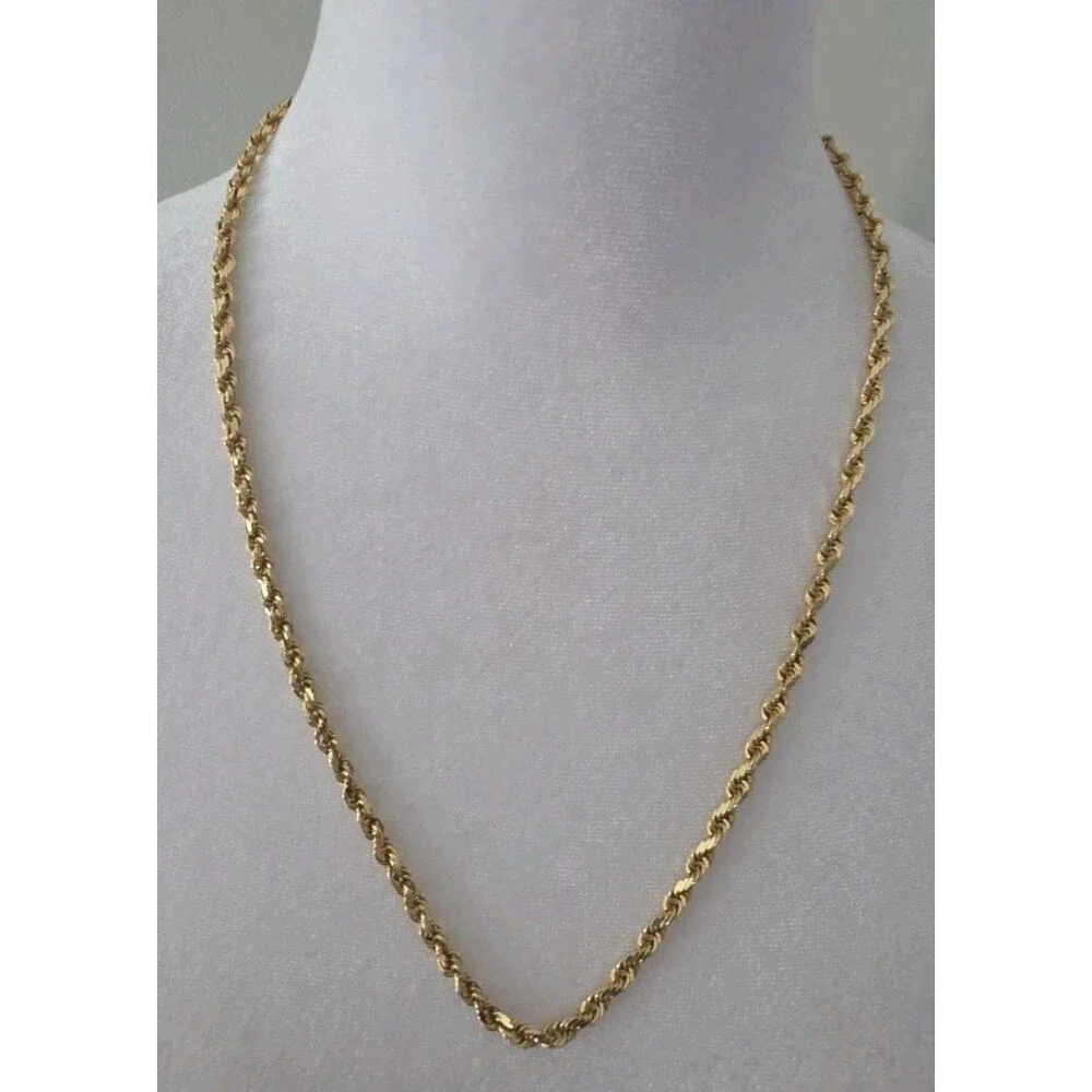 14k Yellow Gold Solid Diamond Cut Rope Link Chain Necklace 24